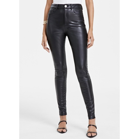 INC international Concepts Women's Faux-leather  Skinny pants size 12 Deep Black - Picture 2 of 8